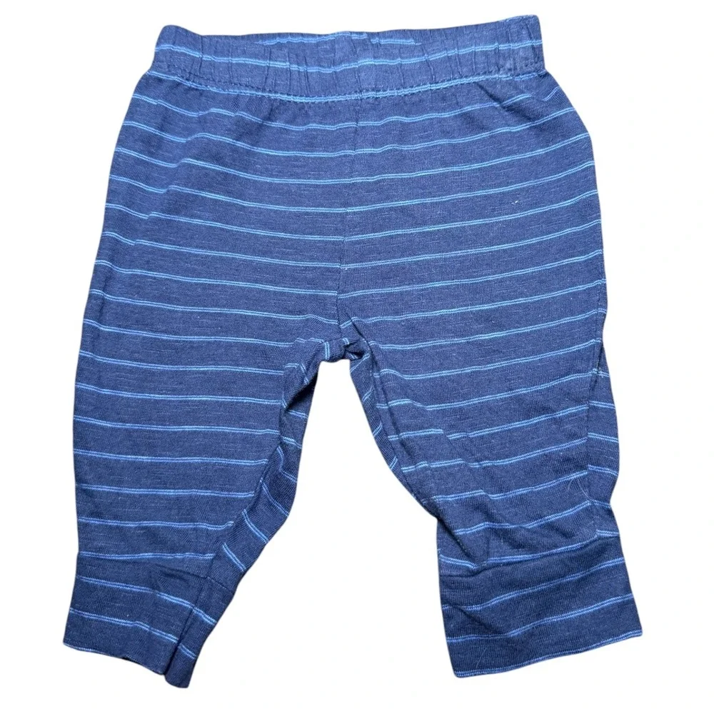 Carter's 2 Piece Outfit Baby Boy 3M Blue Striped Hooded Pants Set Sun Embroidery